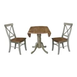 42" Dual Drop Leaf Table With 2 X-Back Chairs - Set Of 3 Pieces - 42" X 42" X 29.5" - Distressed Hickory/Stone -Gourmet Interiors 21304116 958c 48e7 921c 8628bf87725b