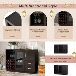 47 In.Kitchen Functional Sideboard With Glass Sliding Door And Integrated 16 Bar Wine Compartment - Espresso -Gourmet Interiors 216739a8 03d2 4d94 8423 5960e9659d5b