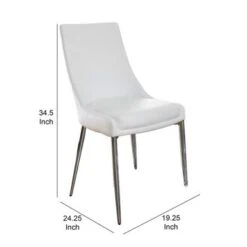 Leatherette Upholstered Metal Side Chair With Tapered Legs, Pack Of Two, White And Silver - Set Of 2 -Gourmet Interiors 2170554f c5b9 437b a23f 86a2c5d0f552