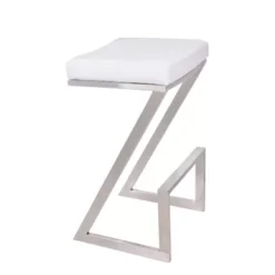 Atlantis 26" Counter Height Backless White Faux Leather And Brushed Stainless Steel Bar Stool