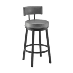 Dalza 30" Swivel Bar Stool In Black Finish With Grey Faux Leather -Gourmet Interiors 2286231b 1071 43aa 9790 bf9dca9a0b96