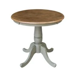 30" Round Top Pedestal Table - Hickory/Stone - Dining Height - Distressed Hickory/Stone