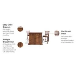 Homestyles Americana Cottage Oak 3-Piece Kitchen Island Set - With Seating - Oak - Wood -Gourmet Interiors 231fad6c acb0 4ff7 96e6 f475ce2bd856