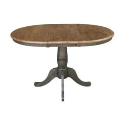 36" Round Top Pedestal Table With 12" Leaf - 29.3"H - Dining Height In Hickory And Washed Coal - Brown -Gourmet Interiors 24163c07 b427 4660 b4e0 93ced3b09969