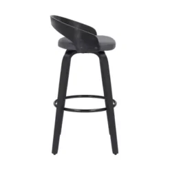 Sonia 30" Bar Height Swivel Grey Faux Leather And Black Wood Bar Stool -Gourmet Interiors 24e14b81 8a7c 4e11 80b8 b25a43beec9e