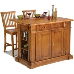 Homestyles Americana Cottage Oak 3-Piece Kitchen Island Set - With Seating - Oak - Wood -Gourmet Interiors 255d846b 402e 4081 9141 22f8663fd362