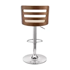 Khalia Adjustable Swivel Cream Faux Leather And Walnut Wood Bar Stool With Chrome Base -Gourmet Interiors 2577ea02 9a2f 4f43 b77a c4dbd5628462