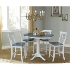 36" Round Extension Dining Table With 4 X-Back Counter Height Stools - Set Of 5 Pieces - Round - 4 - White/Heather Gray -Gourmet Interiors 258d7f93 40f4 41b8 ba84 8a6aaefbfe5d