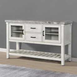 The Gray Barn Cardella Marble Top Server - Weathered White With Gray Marble Top