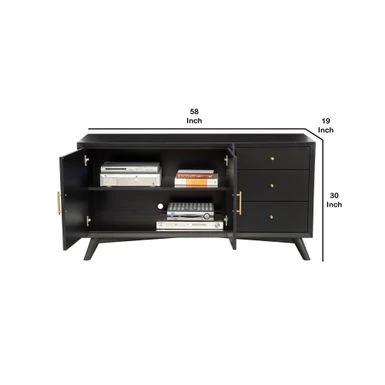 Sideboard With 3 Drawers And 2 Doors, Black - Black 7 Sideboard With 3 Drawers And 2 Doors, Black - Black - Image 5