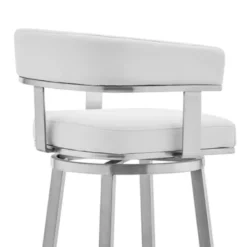 Cohen 30" White Faux Leather And Brushed Stainless Steel Swivel Bar Stool -Gourmet Interiors 2643c907 e1d7 4296 ba61 4c75d3d44981