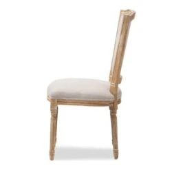 Baxton Studio Cadencia French Vintage Cottage Weathered Oak Finish Wood And Beige Fabric Upholstered Dining Side Chair - Dining Chair-Beige/Natural -Gourmet Interiors 26c529b4 c6d4 4336 ace1 bd211c8afecb