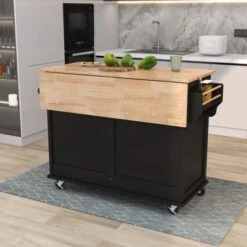 Nestfair Drop-Leaf Countertop Kitchen Cart Kitchen Island With Wheels And Storage Cabinet - Mint Green -Gourmet Interiors 27c2f52f eba1 4149 a285 bbd2f4db4a08