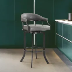 Pharaoh Swivel 30" Mineral Finish And Gray Faux Leather Bar Stool -Gourmet Interiors 27c67b49 9afb 413d 90c7 4123f922e690