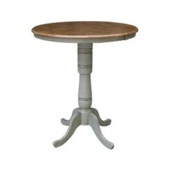 36" Round Top Pedestal Table With 12" Leaf - Distressed Hickory/Stone - Dining Height -Gourmet Interiors 27f58ff4 a746 4b35 9d4e 67f836735b8b