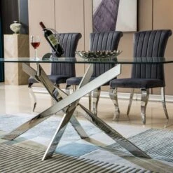 Clihome Modern Tempered Glass Top Dining Table - Silver -Gourmet Interiors 27f7fb7c 754a 4300 85f0 527dd3399635