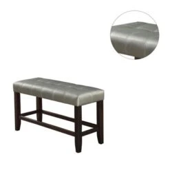 Faux Leather Wood High Bench - Silver -Gourmet Interiors 281149f9 c7de 4c74 8afe 1d5199f57fda