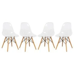 Gourmet Interiors 24 LeisureMod Dover Side Kitchen & Dining Chair Eiffel Wood Legs Set Of 4 - White Red