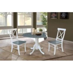 42" Dual Drop Leaf Table With 2 X-back Chairs - Set Of 3 Pieces - White/Heather Gray -Gourmet Interiors 286279a3 65fc 4fce a69a ecf70148f0fb