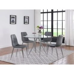 Somette Benz 47" Round Glass Table With Tapered Art Deco Base - Silver