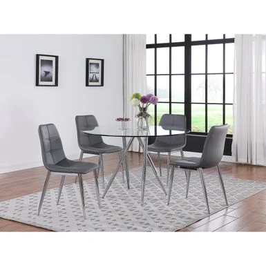 Somette Benz 47" Round Glass Table With Tapered Art Deco Base - Silver 3 Somette Benz 47" Round Glass Table With Tapered Art Deco Base - Silver