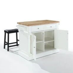 Oxford Kitchen Island With Upholstered Saddle Stools - With Seating - White - Wood -Gourmet Interiors 290a1d8f 3f45 4f4c 945f 5281f762503f