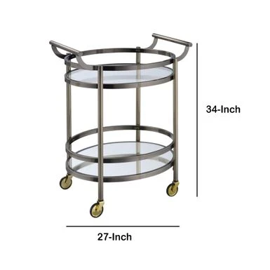 Oval Metal Serving Cart, Clear Glass & Gold - Serving Cart 7 Oval Metal Serving Cart, Clear Glass & Gold - Serving Cart - Image 5