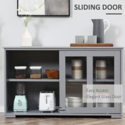 HOMCOM Modern Kitchen Sideboard, Stackable Storage Cabinet, Sliding Glass Door Console, Cupboard Serving Buffet For Kitchen - White -Gourmet Interiors 2974546a 8d89 4fe6 b85d 411e15cf6515