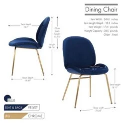 Porthos Home Cace Velvet Gold Leg Dining Chair - Blue -Gourmet Interiors 298dc84f 015b 4b63 b140 419286688197