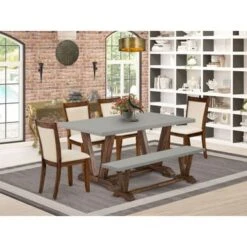 East West Furniture Dinette Set, A Dinner Table And Padded Chairs With Linen Fabric Seat (Pieces Option) - V796MZN32-5 -Gourmet Interiors 29a4deba 4d6b 4e5b b5cf 6f9282dd8579