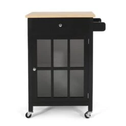 Maynard Indoor Glass Paneled Kitchen Cart With Wheels By Christopher Knight Home - White + Natural -Gourmet Interiors 2a021eb9 e45e 49c1 bb32 6dddcabe53e7