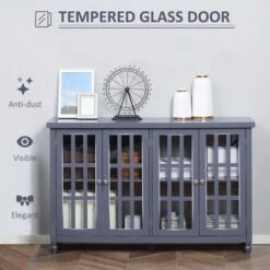 HOMCOM Modern Kitchen Sideboard, Buffet Cabinet With Storage, 4 Glass Doors, Adjustable Shelves For Living Room, Bedroom - N/A - Grey -Gourmet Interiors 2a7b8711 ade6 4502 8692 219154e489f1