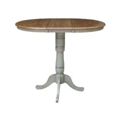 36" Round Top Pedestal Table With 12" Leaf - Distressed Hickory/Stone - Dining Height -Gourmet Interiors 2a7da0b7 e3c1 4b6f a200 ec17a3273bb6