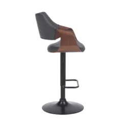 Aspen Adjustable Swivel Grey Faux Leather And Walnut Wood Bar Stool With Black Base -Gourmet Interiors 2b183e21 c494 414a ae3b 2fbd77ae8c7c