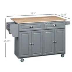 HOMCOM Rolling Kitchen Island On Wheels Utility Cart With Drop-Leaf And Rubber Wood Countertop, Storage Drawers, Dark Grey - Dark Grey - Stationary - Wood -Gourmet Interiors 2b4fd3c3 7e75 4392 b302 75d07d155a98
