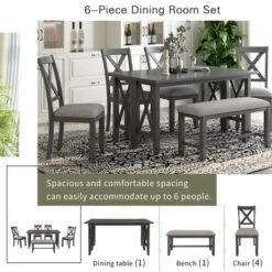 Merax 6-Piece Dining Set With Foldable Table, Bench - Grey -Gourmet Interiors 2b502abf 8137 41bc 9ca0 04f076ed94f1