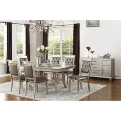 Dining Table With Glass Inserted Top In Antique Silver - Rectangle Top -Gourmet Interiors 2b7e05b2 59a1 4232 9b88 895f7d7268ea