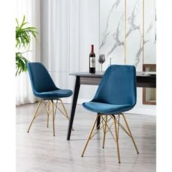 Porthos Home Alia Dining Chairs Set Of 2, Velvet And Gold Chrome Legs - Blue -Gourmet Interiors 2c356d79 7b8a 400e a33d 2cf9d42ec601
