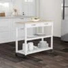 Natural Wood Top Kitchen Cart/ Island With Optional Stool Storage In White Finish - N/A - Kitchen Cart - Wood - White -Gourmet Interiors 2c49978e 971f 4783 969c 3101f326c1df