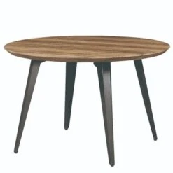 LeisureMod Ravenna Round Wood 47" Dining Table With Metal Legs - Ebony -Gourmet Interiors 2c6d6d13 7256 409d 8023 b2d8697e4345