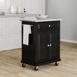 Compact Black Wood And Stainless Steel Portable Kitchen Island - N/A - Kitchen Cart - Wood - Black -Gourmet Interiors 2d3a8980 0a73 4649 bef5 3c555bbd65c7