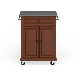 Compact Stainless Steel Top Cherry Portable Kitchen Cart - N/A - Kitchen Cart - Wood - Cherry -Gourmet Interiors 2d4a112b ef34 4cbe bad3 4c5183700f1a