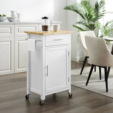 Savannah Wood Top Compact Kitchen Island/Cart - 37"H X 22.25"W X 15.75"D - Kitchen Cart - Wood - White 3 Savannah Wood Top Compact Kitchen Island/Cart - 37"H X 22.25"W X 15.75"D - Kitchen Cart - Wood - White