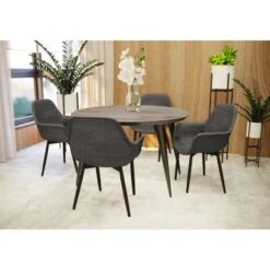 LeisureMod Ravenna Round Wood 47" Dining Table With Metal Legs - Ebony -Gourmet Interiors 2e00b24e 2f74 4c58 b66d bdccff02b3f6