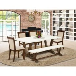 East West Furniture Kitchen Set, A Rectangular Table And Kitchen Chairs With Linen Fabric Seat (Pieces Option) - V727MZN32-6