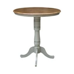 36" Round Top Pedestal Table With 12" Leaf - Distressed Hickory/Stone - Bar Height -Gourmet Interiors 2f54215b 929e 4112 bf41 53a78405c9ff