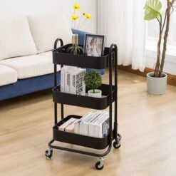 3-Tier Metal Utility Cart With Wheels Storage Shelves Organizer - 17.7"x13.7"x31" - Pink -Gourmet Interiors 2f54845a 7f03 4dbb 9fd2 dc5a413441ed