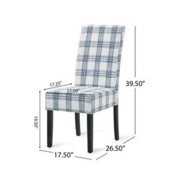 Pollards Upholstered Dining Chairs (Set Of 2) By Christopher Knight Home - Dark Blue + Light Beige + Plaid -Gourmet Interiors 2f8578d3 9f5a 4084 9ecd 61b3dd8e93be