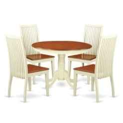 East West Furniture Hartland Dining Set - A Round 42in Dinette Table & Kitchen Chairs (Pieces & Finish Options) - HLIP5-BMK-W -Gourmet Interiors 2fcc1b62 d57f 4c21 bcb3 13e15623ef30