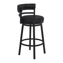 Titana 30" Bar Height Metal Swivel Bar Stool In Ford Black PU And Black Finish